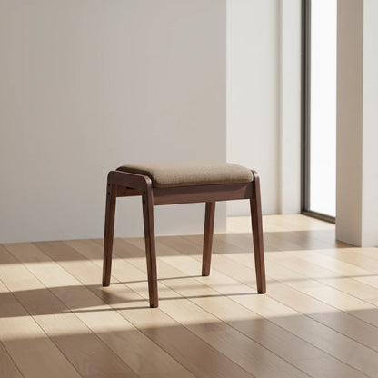 Vanity Stool Solid Wood Frame Padded Linen Seat