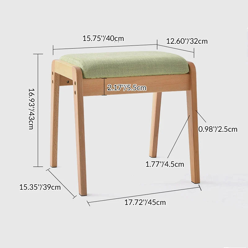Vanity Stool Solid Wood Frame Padded Linen Seat