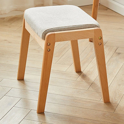 Vanity Stool Solid Wood Frame Padded Linen Seat