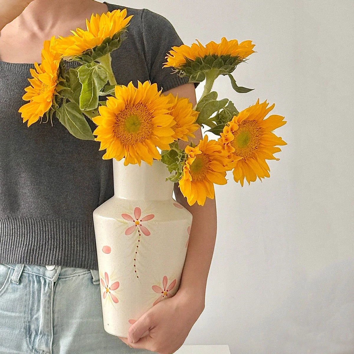 Vase Ceramic Smooth Finish Floral Pattern 28cm