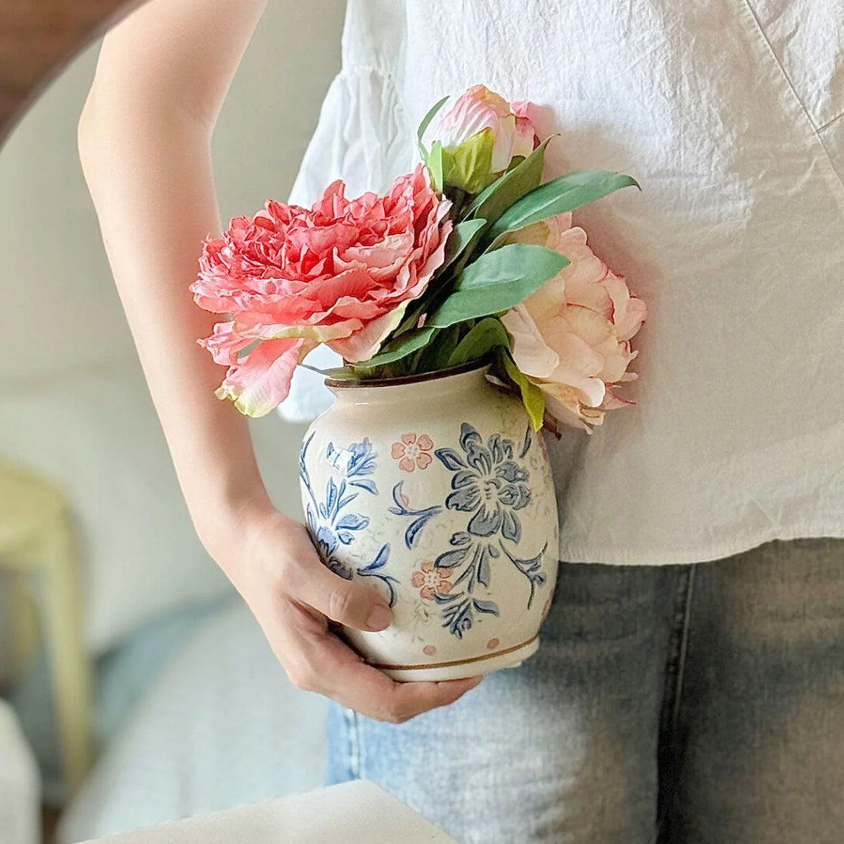 Vase Ceramic Vibrant Floral Pattern Smooth Finish