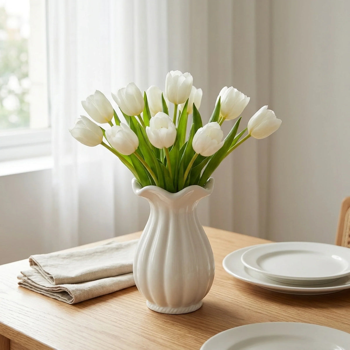 Vase Pleated Paper-Bag Matte Ceramic & Waterproof Interior