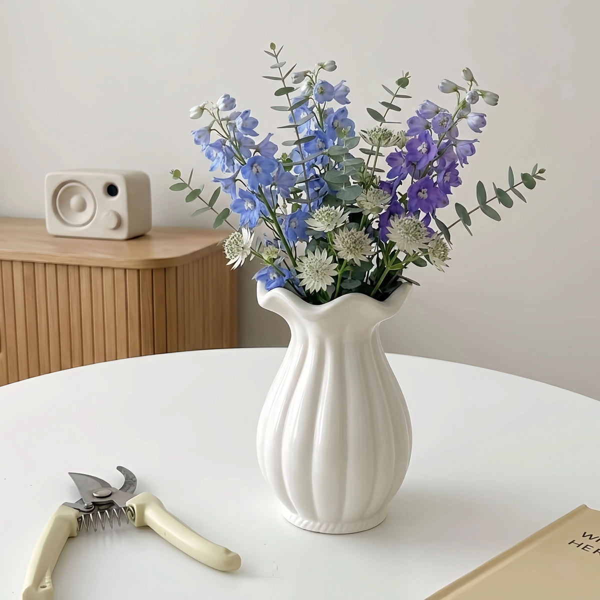 Vase Pleated Paper-Bag Matte Ceramic & Waterproof Interior