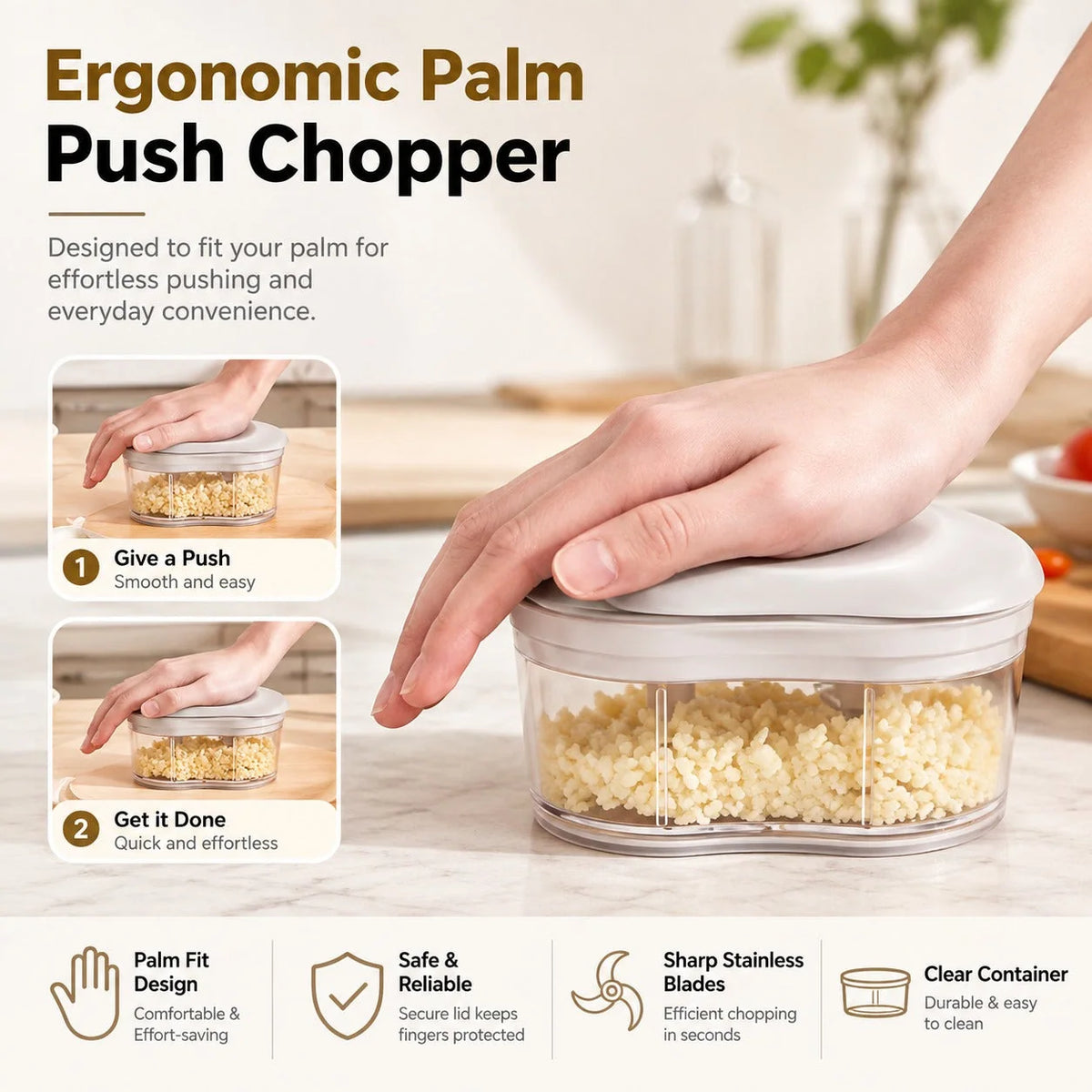 Vegetable Chopper Stainless Steel Blades Ergonomic Grip Removable Parts
