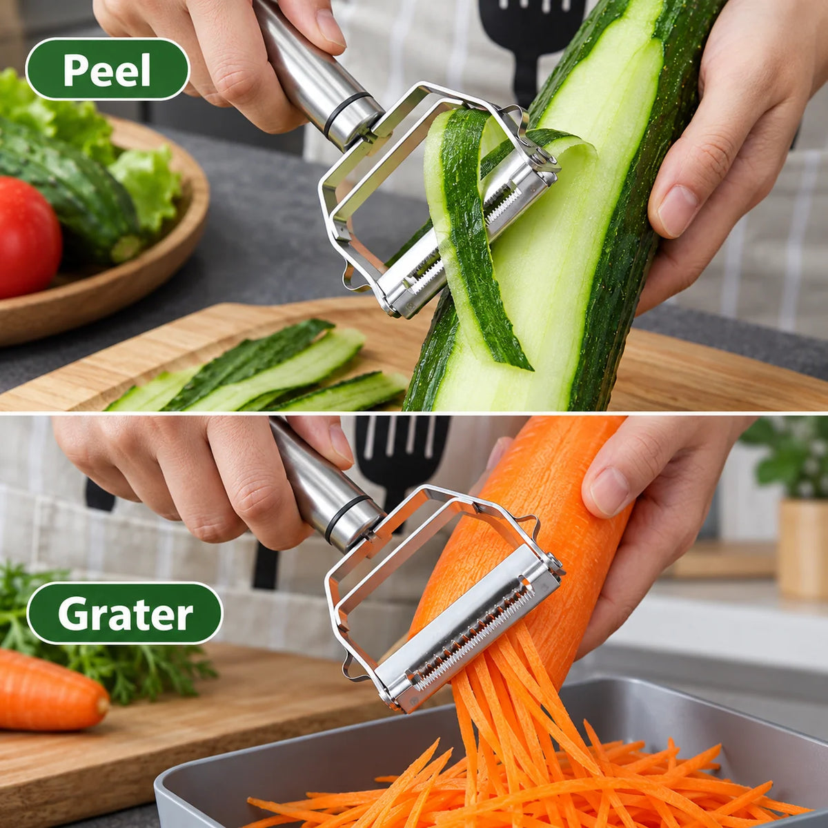 Vegetable Peeler Double-Sided Stainless Steel Blade Non-Slip Handle