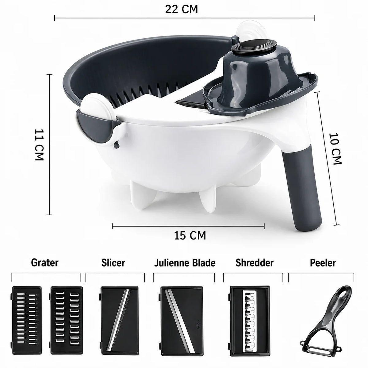 Vegetable Slicer Interchangeable Stainless Blades Catch Bowl