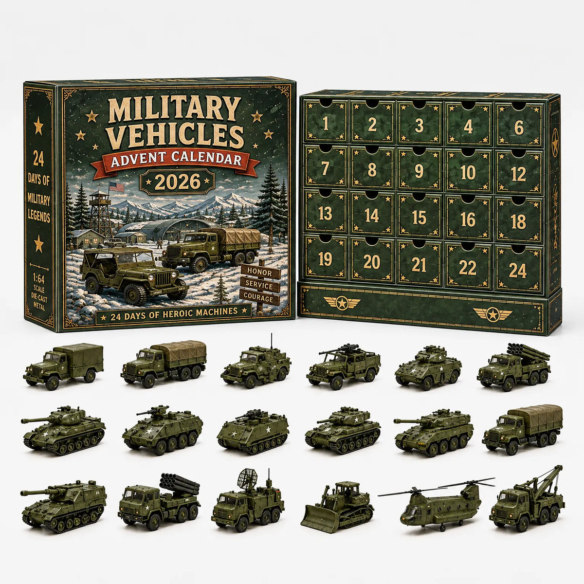 Vehicle Advent Calendar Die-Cast Metal 24 Miniature Models