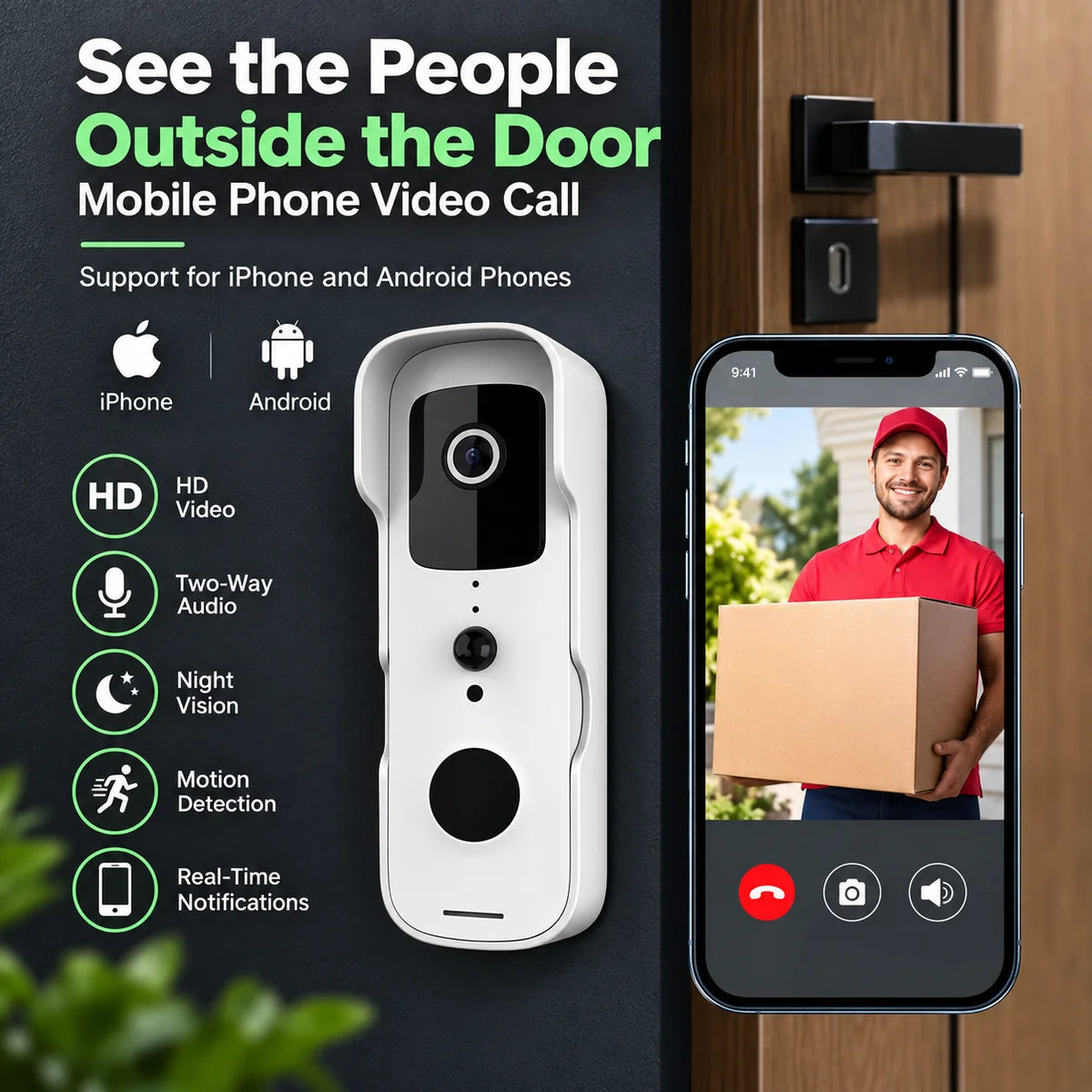 Video Doorbell Camera 1080p HD Wide-Angle & Two-Way Audio