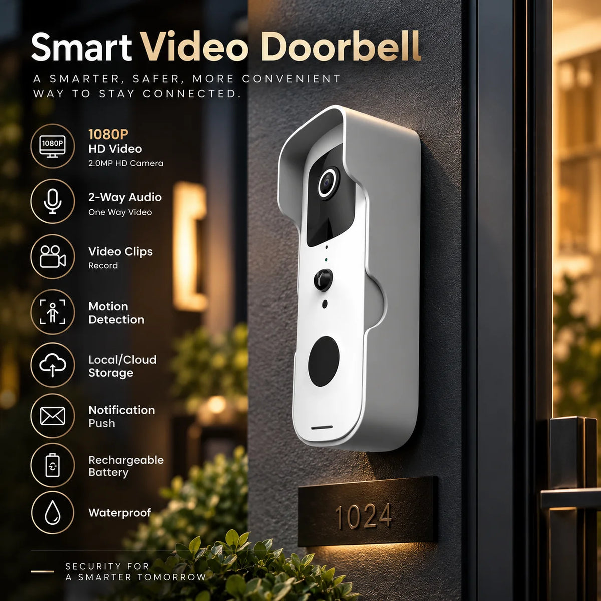 Video Doorbell Camera 1080p HD Wide-Angle & Two-Way Audio