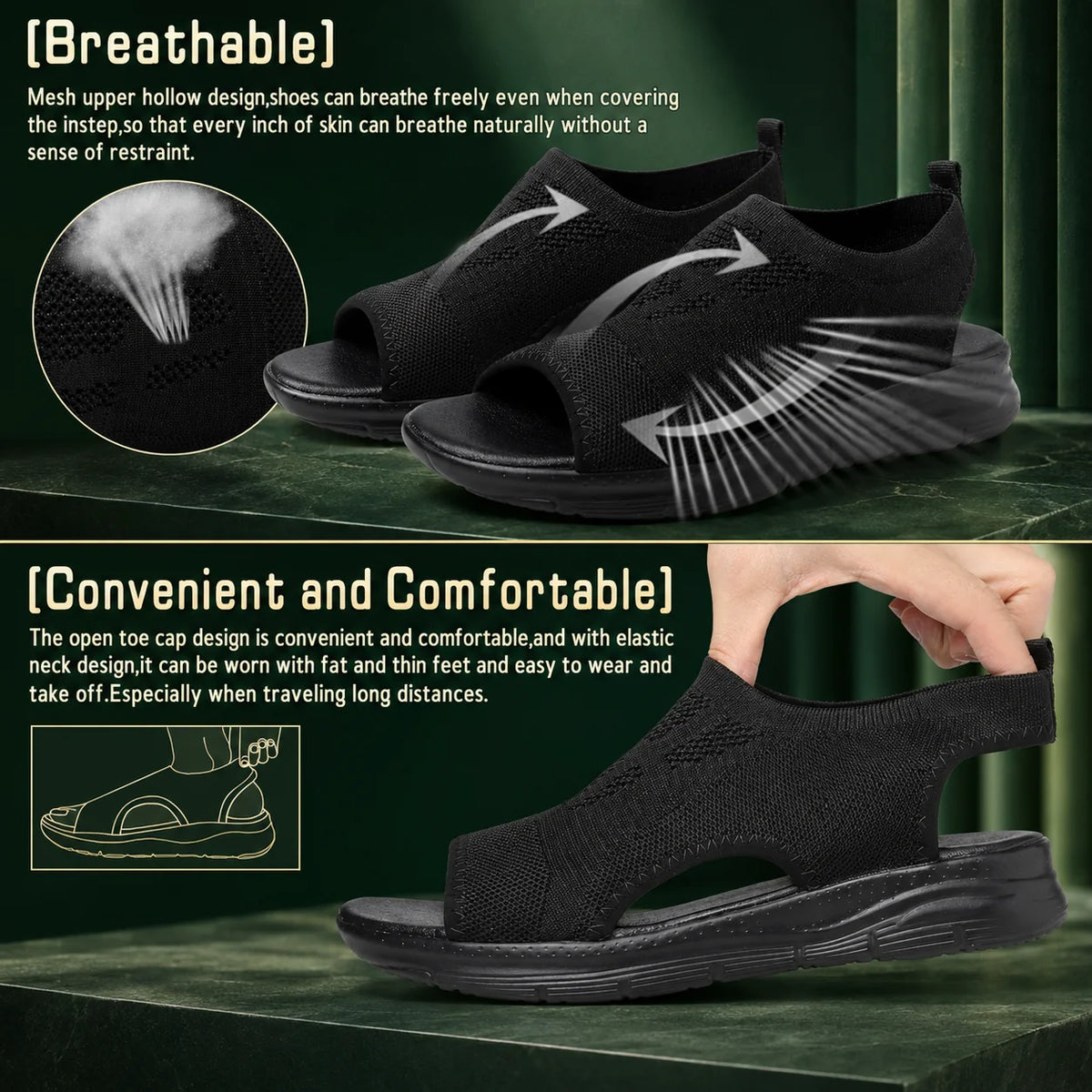 Walking Sandals Adjustable Straps Cushioned Arch Support