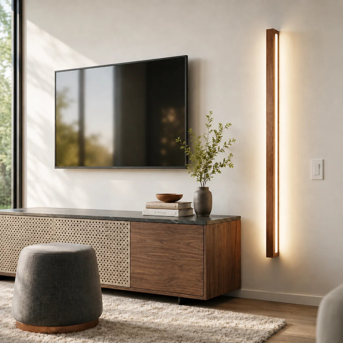 Wall & Ceiling Light Pine Wood Three-Color LED