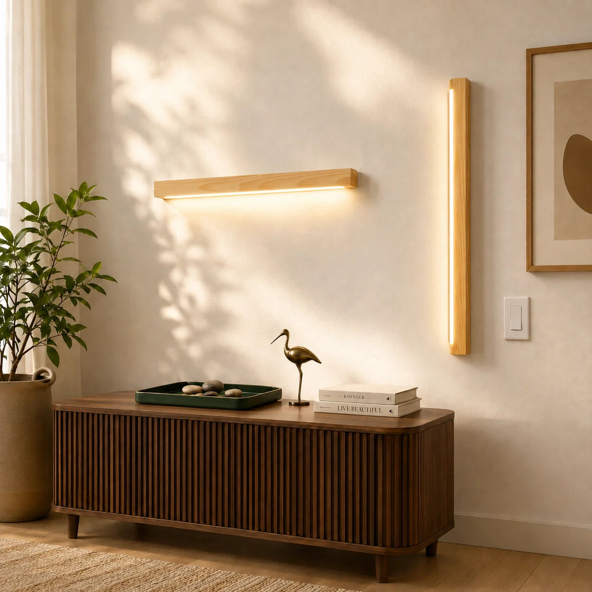 Wall & Ceiling Light Pine Wood Three-Color LED