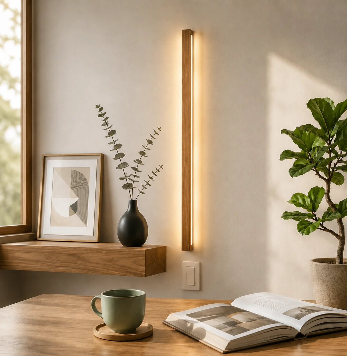 Wall & Ceiling Light Pine Wood Three-Color LED
