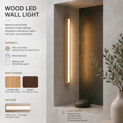 Wall & Ceiling Light Pine Wood Three-Color LED