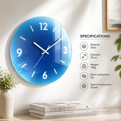 Wall Clock Silent Quartz Glass Face 30 cm