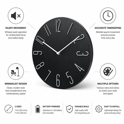 Wall Clock Silent Quartz Movement Minimalist Design