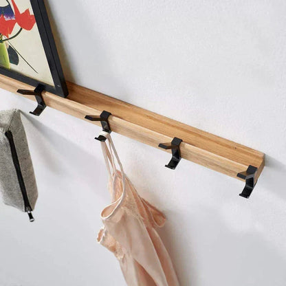 Wall Coat Rack Five Movable Double Hooks Rubber Wood & Aluminum