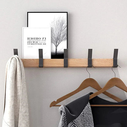 Wall Coat Rack Five Movable Double Hooks Rubber Wood & Aluminum