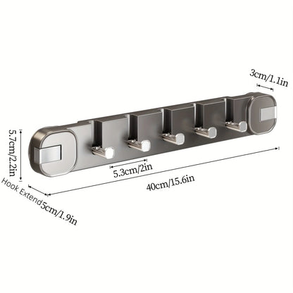 Wall Hook Rack Hidden 5 Hooks Drill-Free Suction Mount
