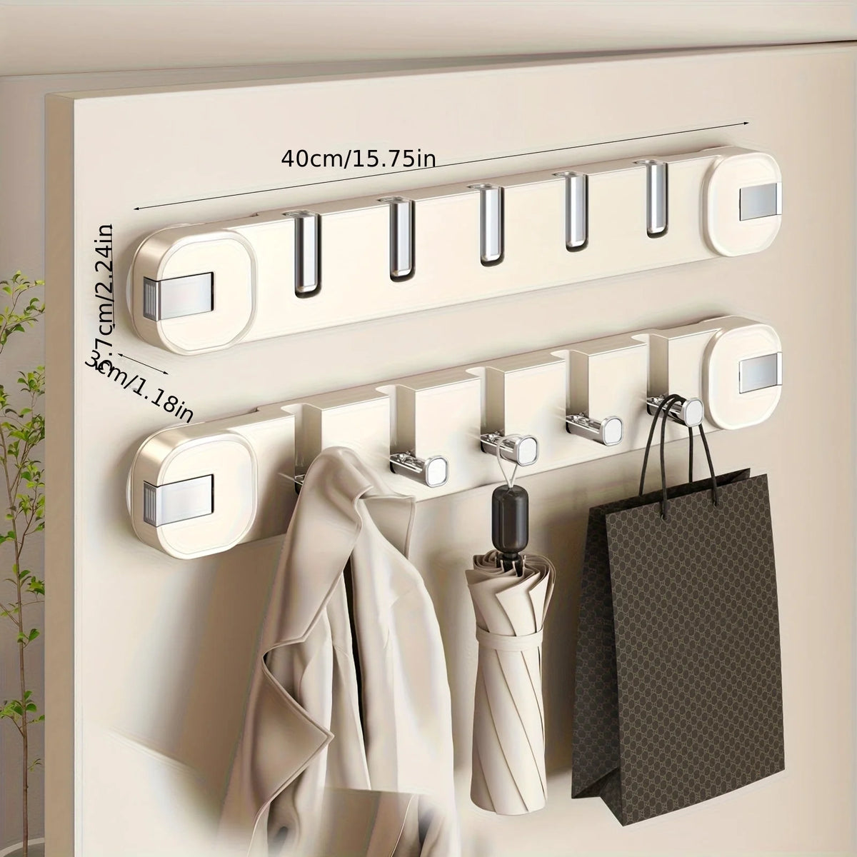 Wall Hook Rack Hidden 5 Hooks Drill-Free Suction Mount