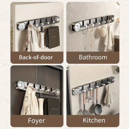 Wall Hook Rack Hidden 5 Hooks Drill-Free Suction Mount