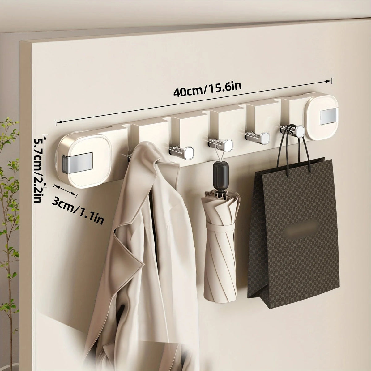 Wall Hook Rack Hidden 5 Hooks Drill-Free Suction Mount