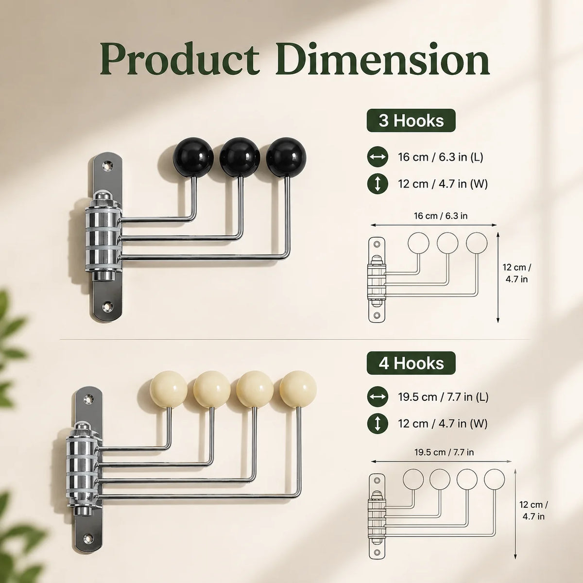 Wall Hook Rack Iron Polished Rounded Knobs