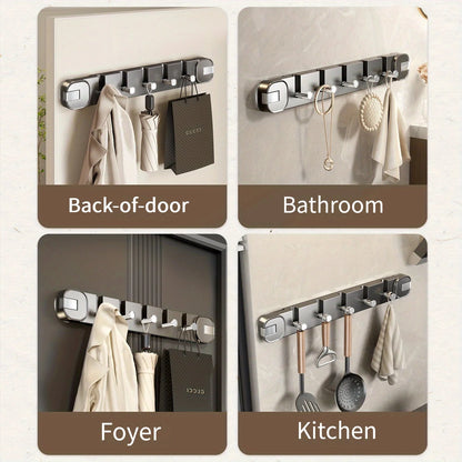 Wall Hook Rack Suction Mount Five Concealed Hooks No-Drill Installation