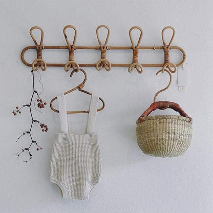 Wall Hook Rack Woven Rattan 5 Hooks Space Saving