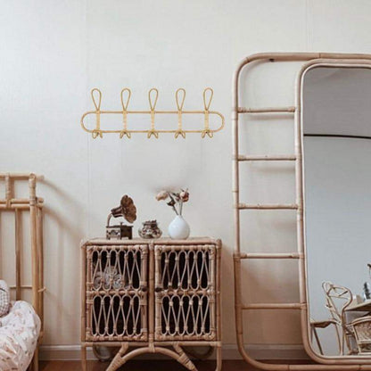 Wall Hook Rack Woven Rattan 5 Hooks Space Saving