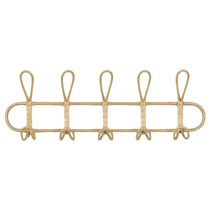 Wall Hook Rack Woven Rattan 5 Hooks Space Saving