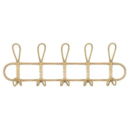 Wall Hook Rack Woven Rattan 5 Hooks Space Saving