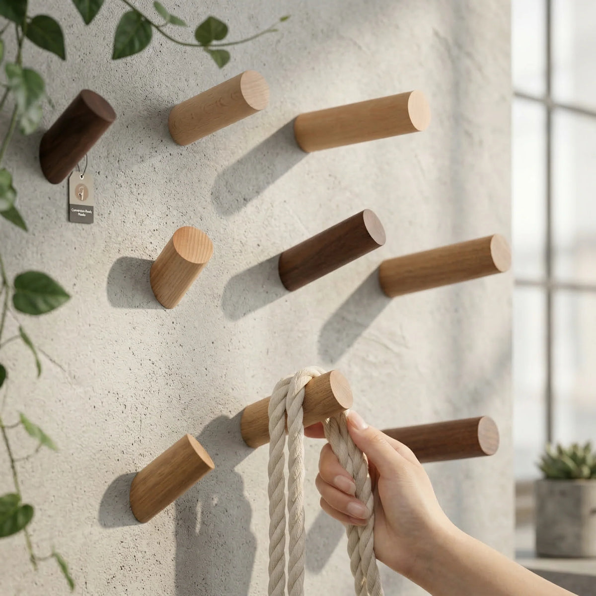 Wall Hooks Solid Wood Angled Set of 3