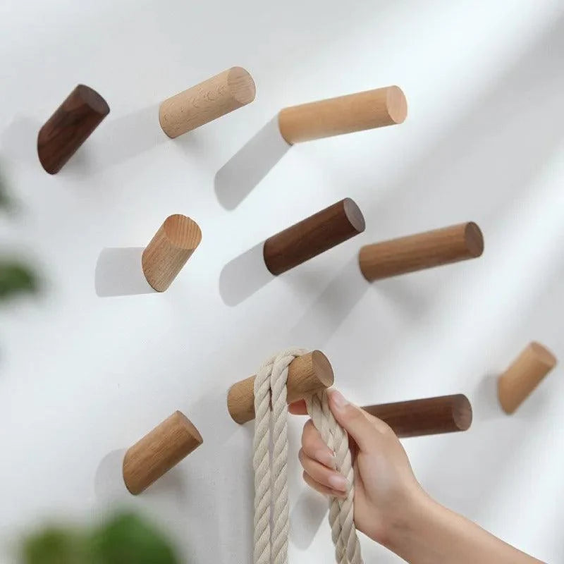 Wall Hooks Solid Wood Angled Set of 3