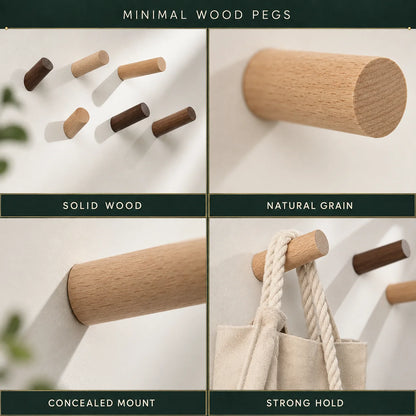 Wall Hooks Solid Wood Angled Set of 3