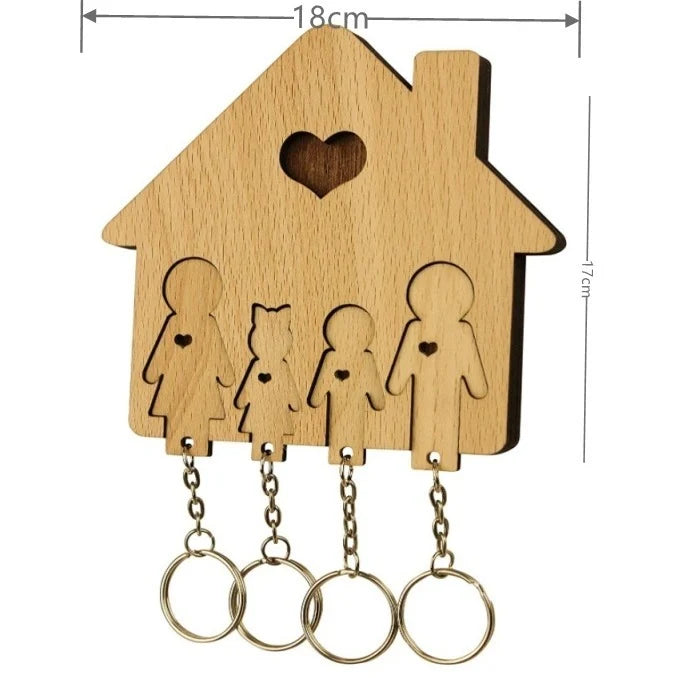 Wall Key Holder Family Silhouette Natural Wood