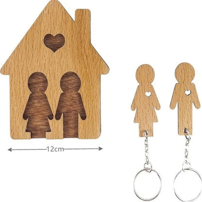 Wall Key Holder Family Silhouette Natural Wood