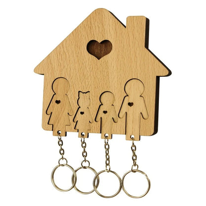 Wall Key Holder Family Silhouette Natural Wood