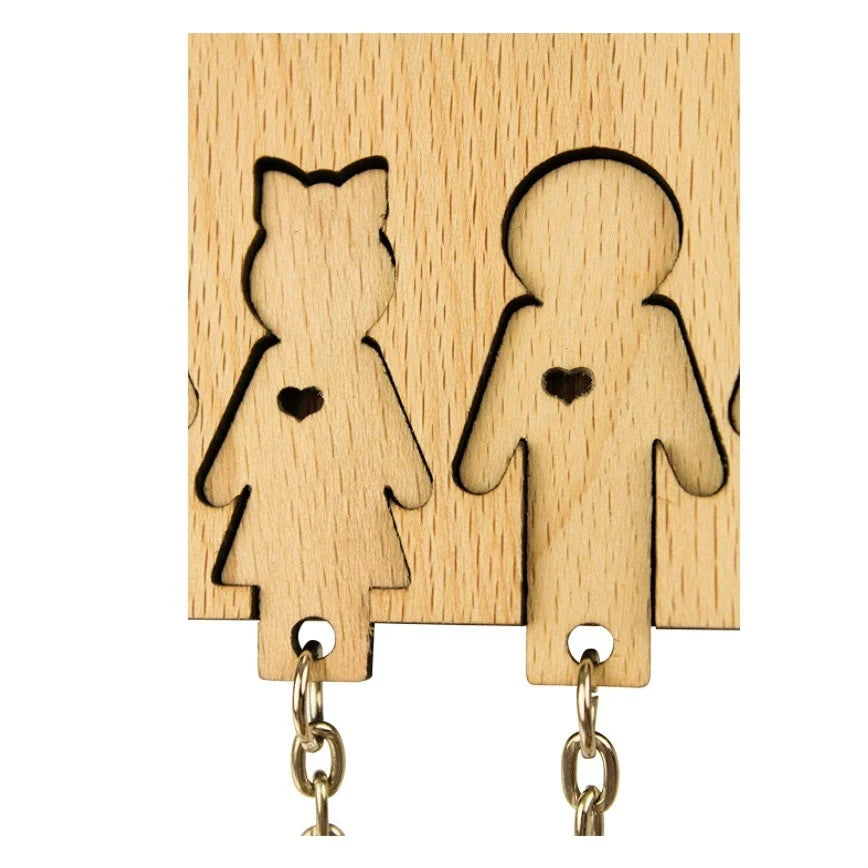Wall Key Holder Family Silhouette Natural Wood