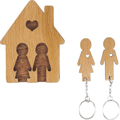 Wall Key Holder Family Silhouette Natural Wood