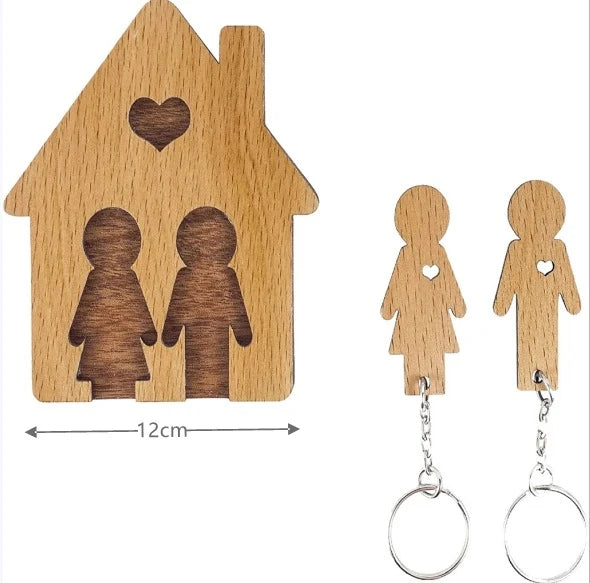 Wall Key Holder Family Silhouette Natural Wood