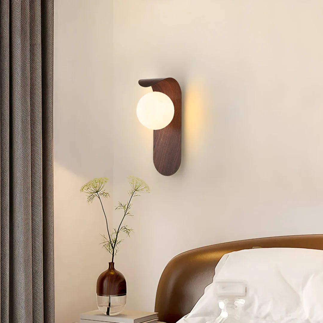 Wall Lamp Wooden Glass Globe Integrated LED