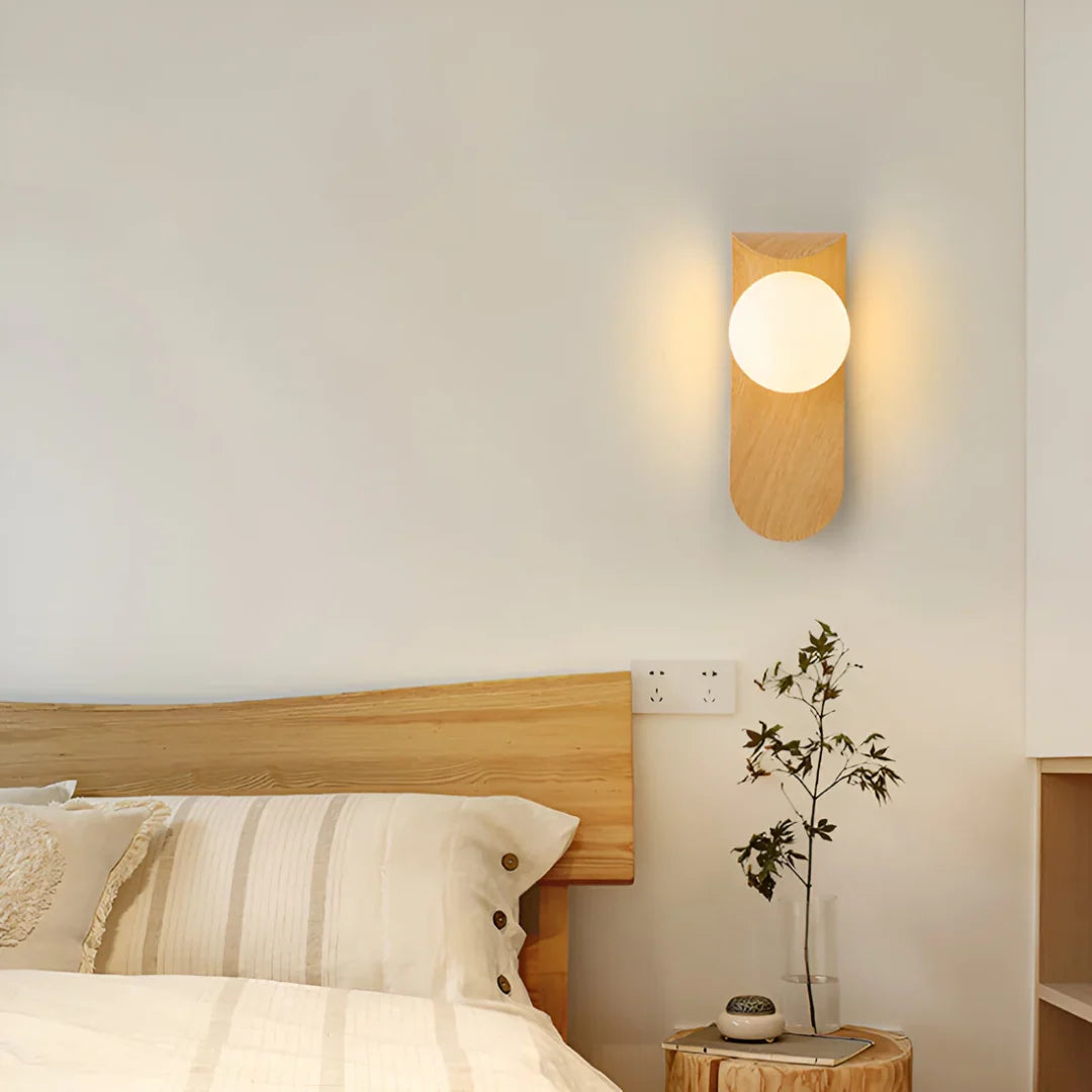 Wall Lamp Wooden Glass Globe Integrated LED