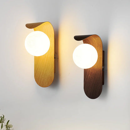 Wall Lamp Wooden Glass Globe Integrated LED