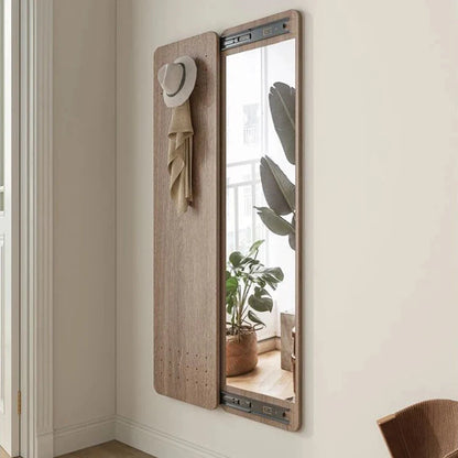 Wall Mirror Full-Length Hidden Hooks Wood Frame