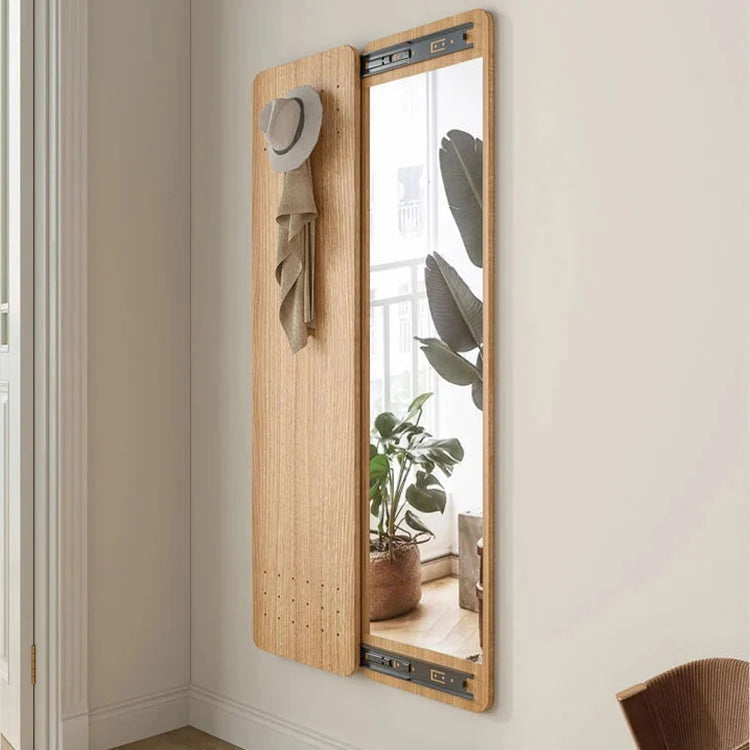 Wall Mirror Full-Length Hidden Hooks Wood Frame