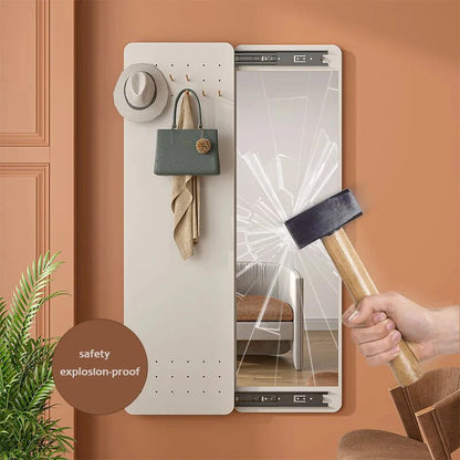 Wall Mirror Full-Length Hidden Hooks Wood Frame