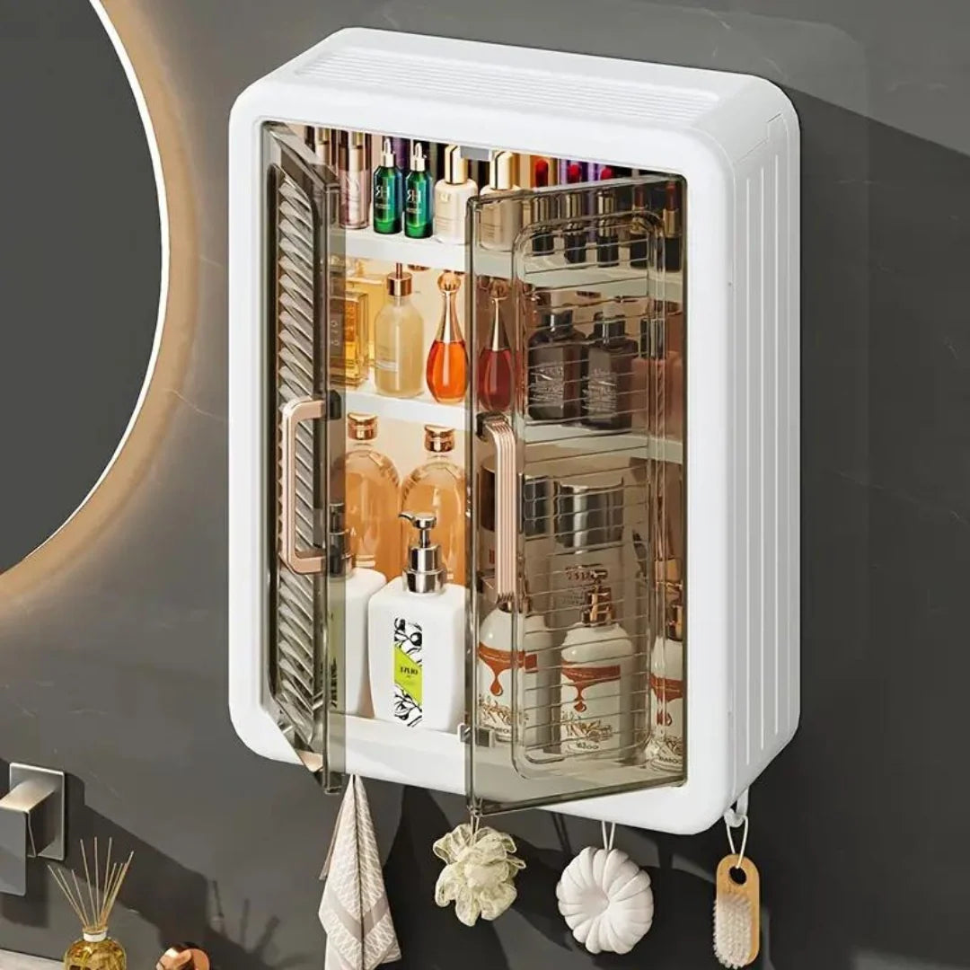 Wall-Mounted Cosmetic Organizer Three-Tier Magnetic Doors Space-Saving