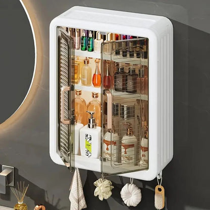 Wall-Mounted Cosmetic Organizer Three-Tier Magnetic Doors Space-Saving