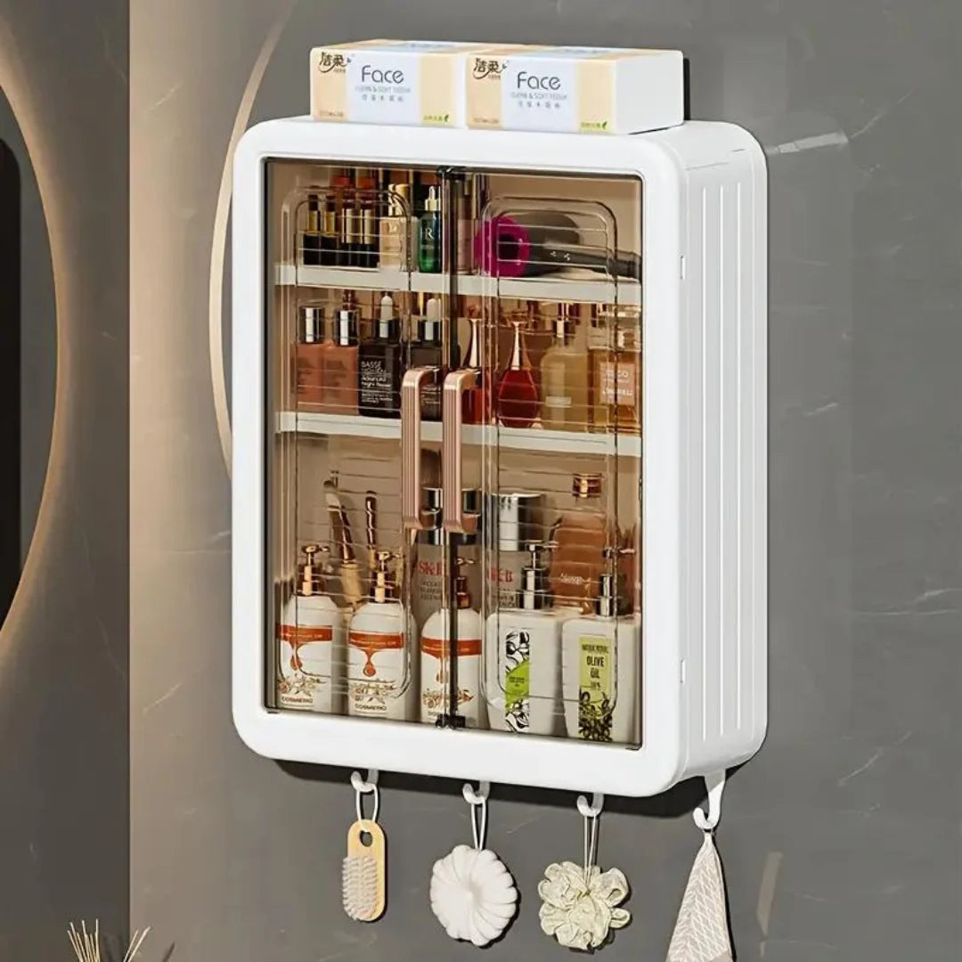 Wall-Mounted Cosmetic Organizer Three-Tier Magnetic Doors Space-Saving